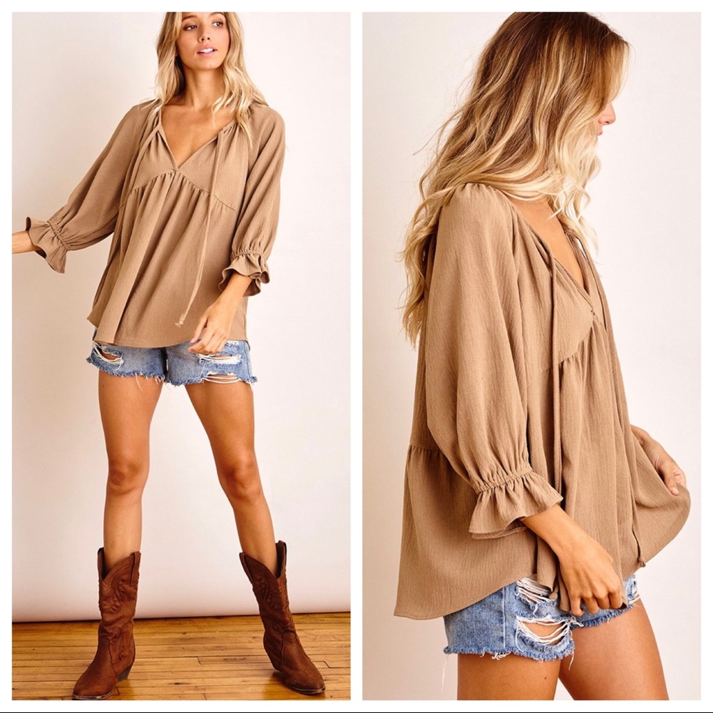 Bohemian chic Ruffle Sleeve V neck Woven Top - Picture 2 of 7